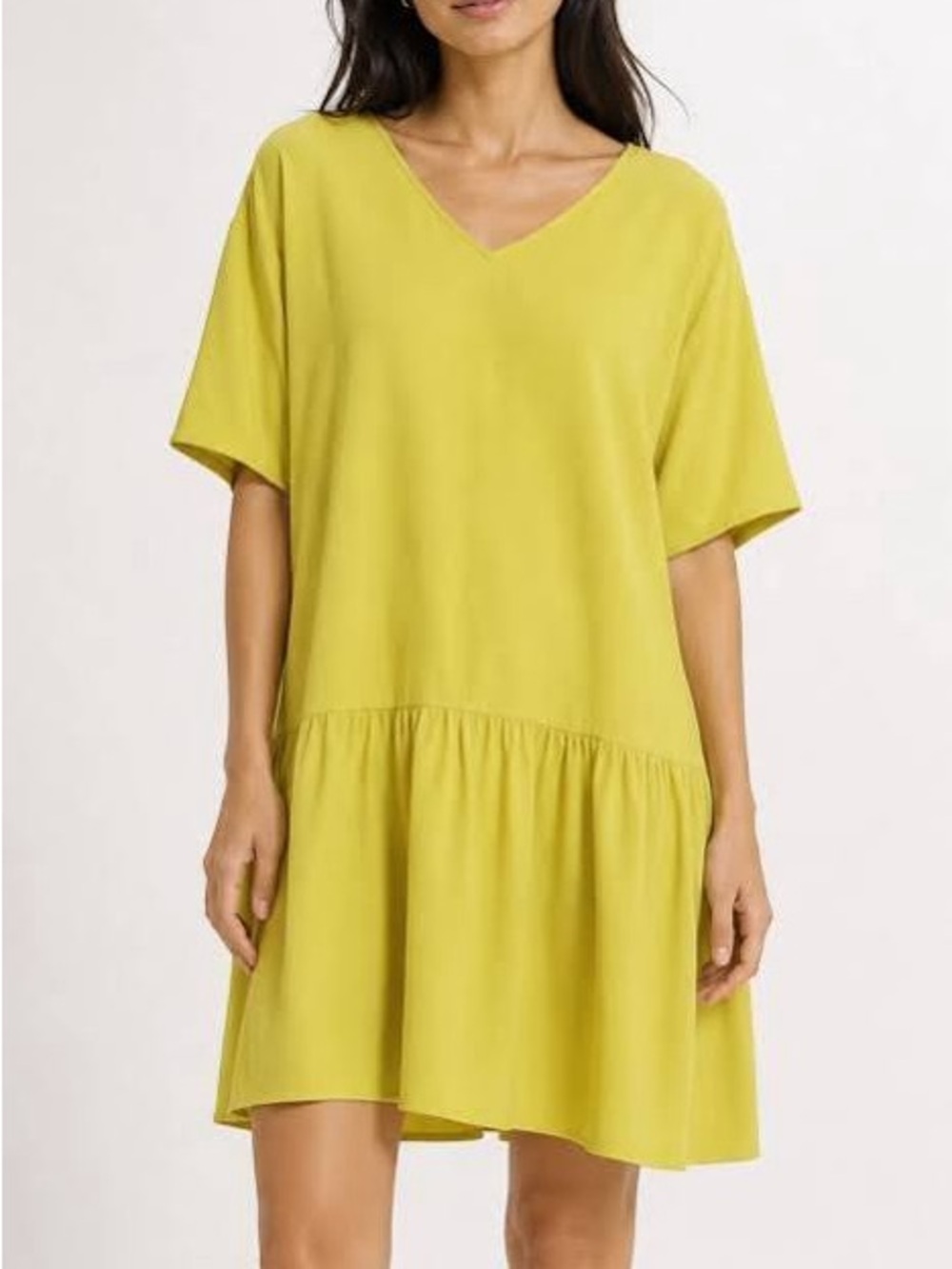 Eileen Fisher Yarrow Crepe Drop Waist Dress Chartreuse Green Medium